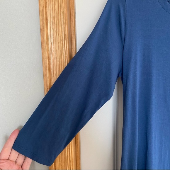 Eileen Fisher Blue 3/4 Sleeve Viscose Dress with Back Tie Detail Size XS - Picture 5 of 7